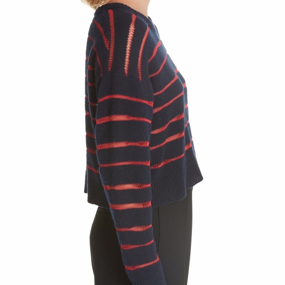 NWT $225 Rag & Bone Penn Sheer Stripe Crop Red / Blue Sweater in size Small! - Picture 6 of 7